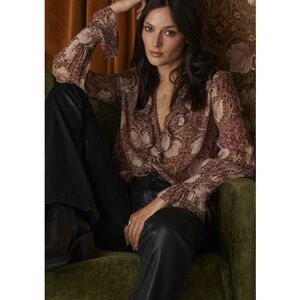 Morris & Co X Paige Arianne 100% Silk Floral Print Long Sleeves Blouse Size L